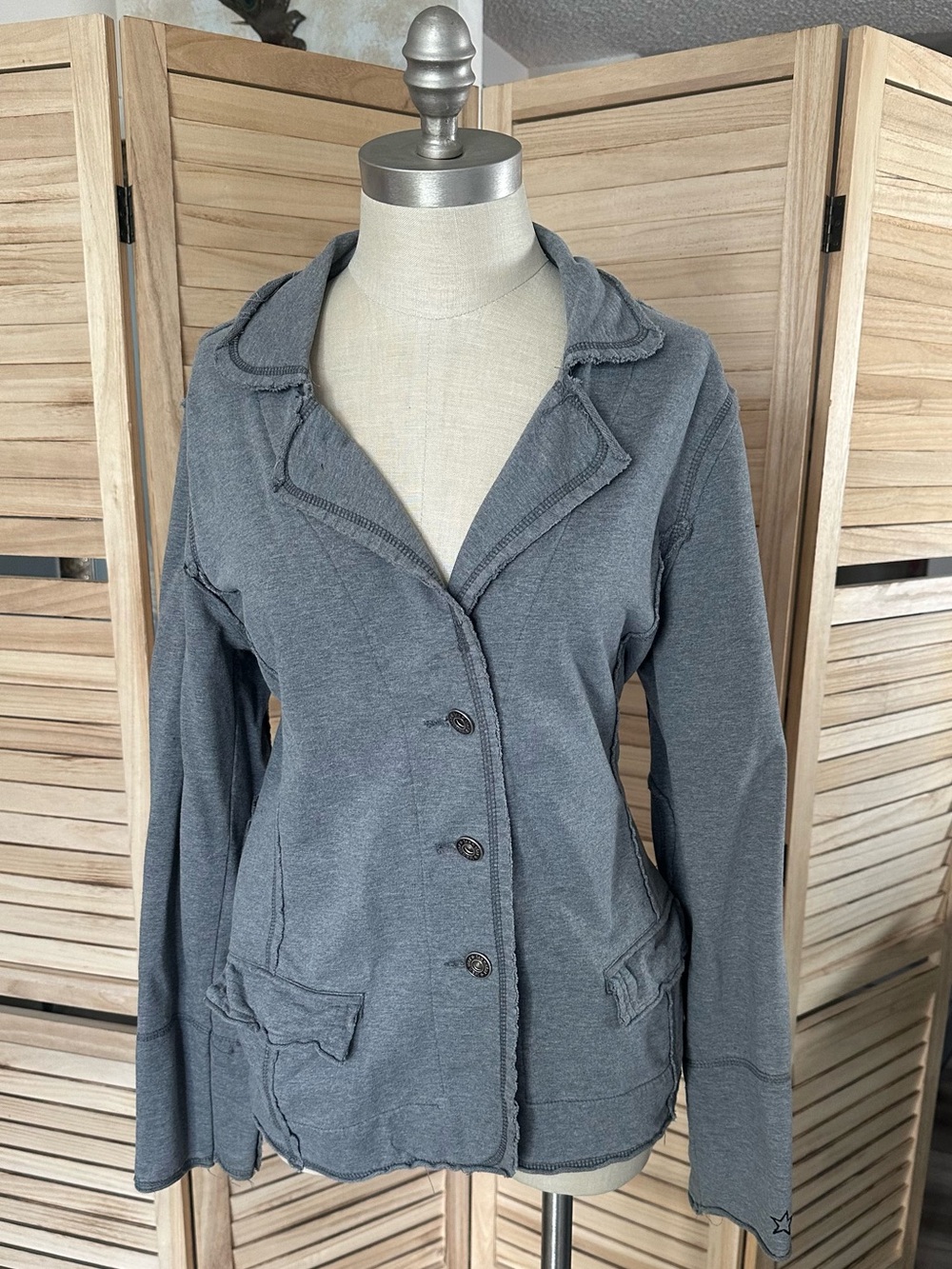 Women's Dark Gray Casual Button-Front Blazer Jacket